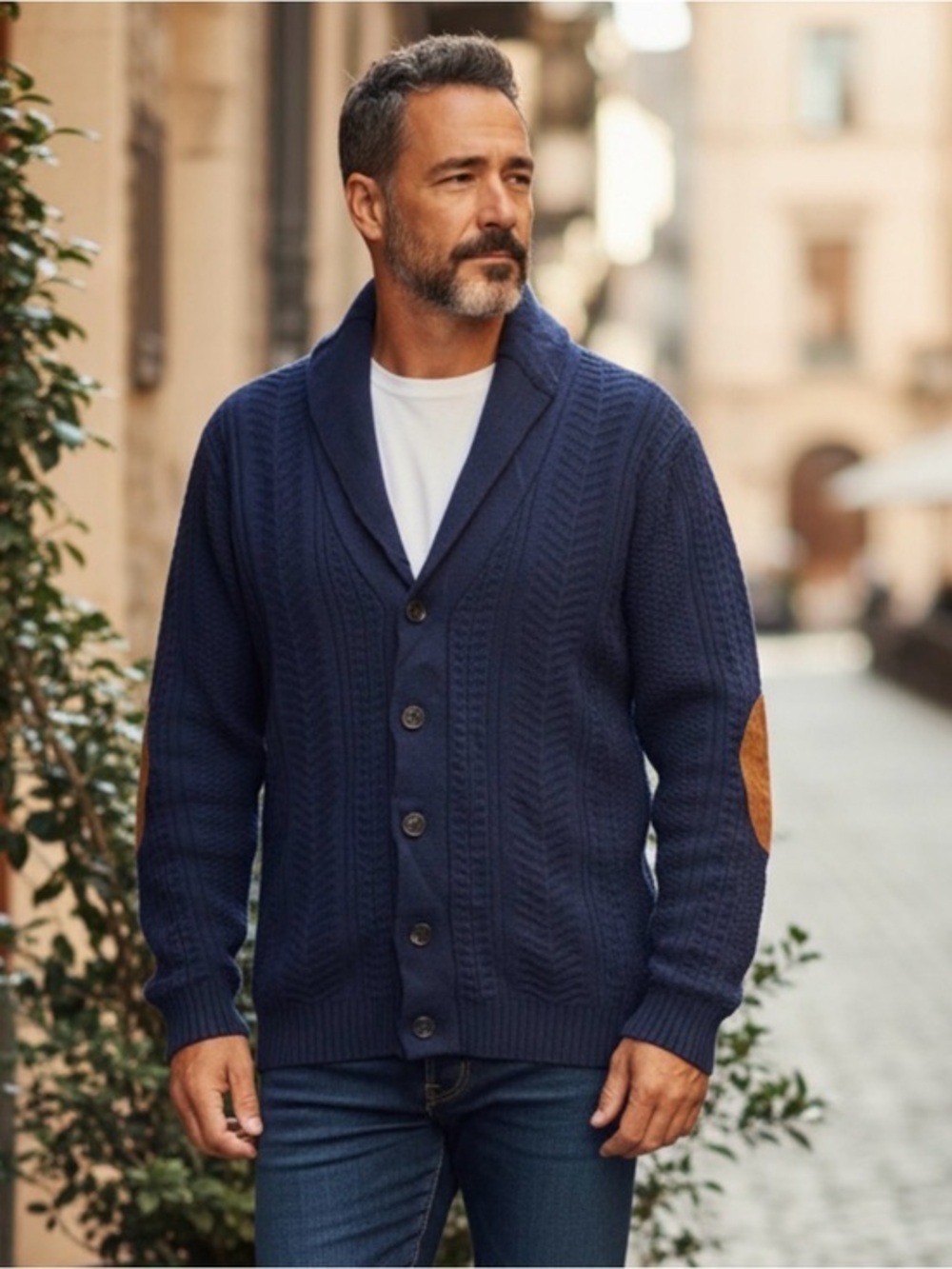 🫶🏻 JACHS New York Shawl Collar Cable Knit Cardigan with Elbow Patches